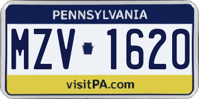 PA license plate MZV1620