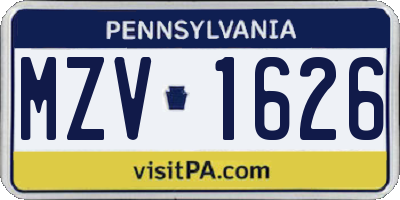 PA license plate MZV1626