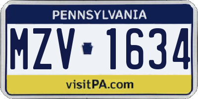 PA license plate MZV1634