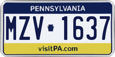 PA license plate MZV1637