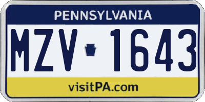 PA license plate MZV1643