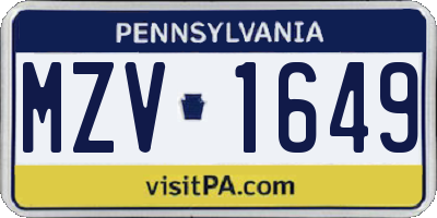 PA license plate MZV1649
