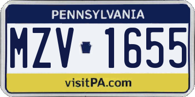 PA license plate MZV1655