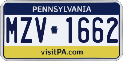 PA license plate MZV1662