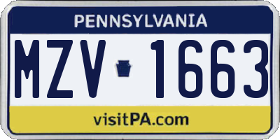 PA license plate MZV1663