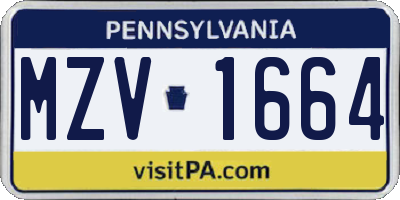 PA license plate MZV1664