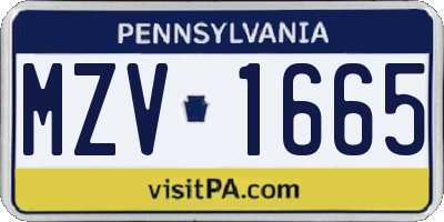 PA license plate MZV1665