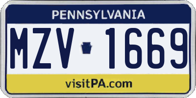 PA license plate MZV1669