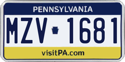 PA license plate MZV1681