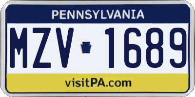 PA license plate MZV1689