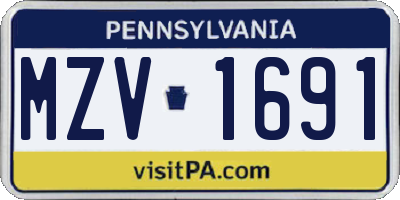 PA license plate MZV1691