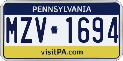 PA license plate MZV1694