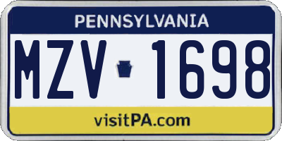 PA license plate MZV1698