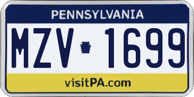 PA license plate MZV1699