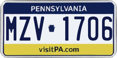 PA license plate MZV1706