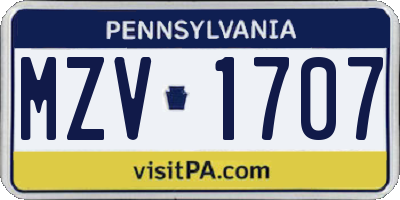PA license plate MZV1707