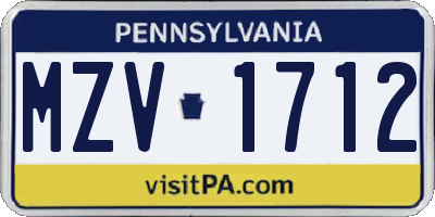 PA license plate MZV1712