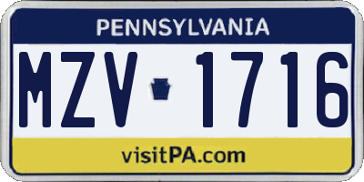 PA license plate MZV1716