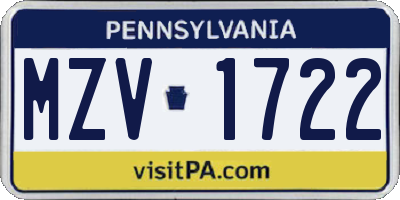 PA license plate MZV1722