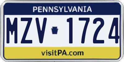 PA license plate MZV1724