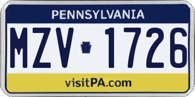 PA license plate MZV1726