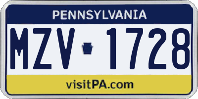 PA license plate MZV1728