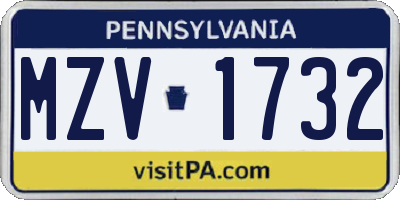 PA license plate MZV1732