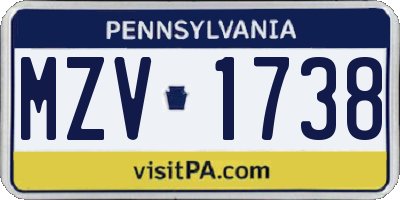 PA license plate MZV1738