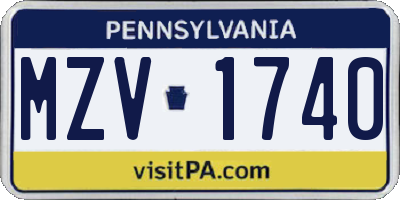PA license plate MZV1740