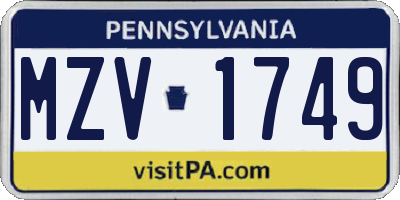 PA license plate MZV1749