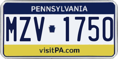 PA license plate MZV1750