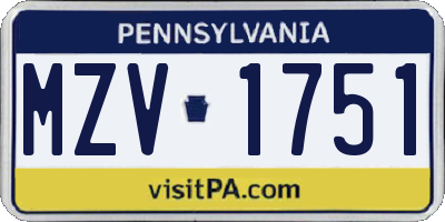 PA license plate MZV1751