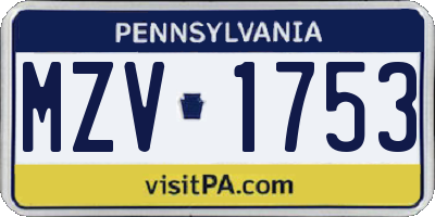 PA license plate MZV1753