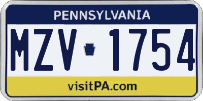 PA license plate MZV1754