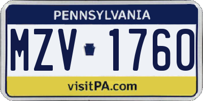 PA license plate MZV1760