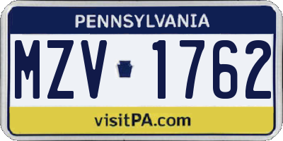 PA license plate MZV1762