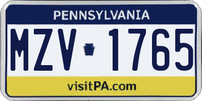 PA license plate MZV1765
