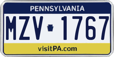 PA license plate MZV1767