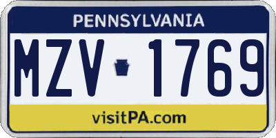 PA license plate MZV1769