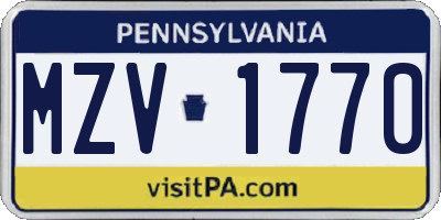 PA license plate MZV1770