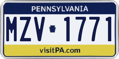 PA license plate MZV1771