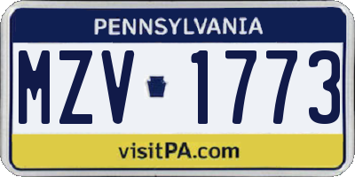PA license plate MZV1773