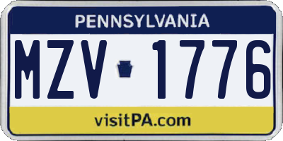 PA license plate MZV1776
