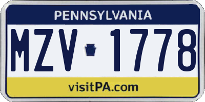 PA license plate MZV1778