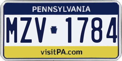 PA license plate MZV1784