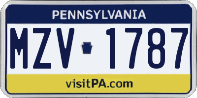 PA license plate MZV1787