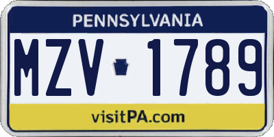 PA license plate MZV1789