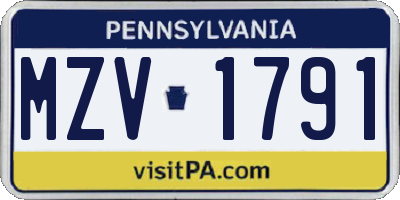 PA license plate MZV1791