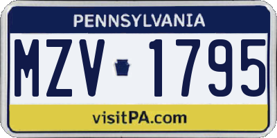 PA license plate MZV1795