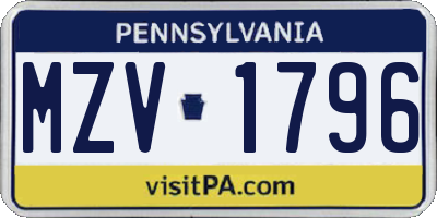 PA license plate MZV1796